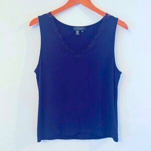 Lauren by Ralph Lauren Navy Lace Trim Tank Top